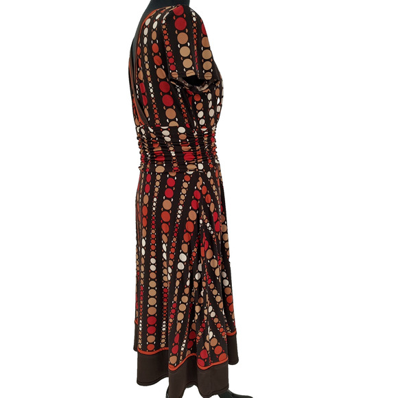 Sandra Darren Woman's Brown Dots Fit & Flare Dress Size 10 Cinched Waist V Neck - Picture 3 of 9